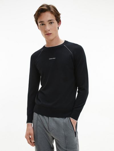 Calvin Klein Ruhák HU897395 | Calvin Klein Cotton Silk Blend Férfi Pulóver Fekete